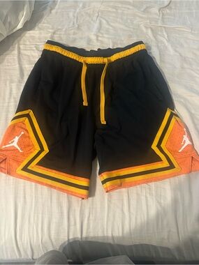 jordan Black Athletic Shorts with Orange and Yellow Accents, dri fit